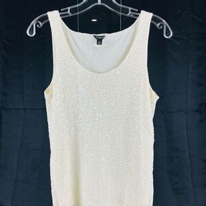 Ann Taylor Cream Scoop Neck Tank Top Sequin Bling Size M RN#236478